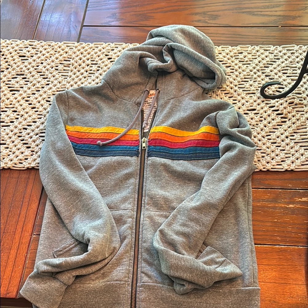 Aviator Nation Gray Hoodie with Yellow Accents - sign of wear, small hole in pic